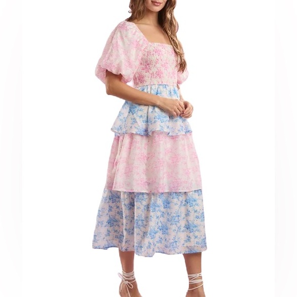 Peach Love California Floral Tiered Midi Dress - Picture 1 of 11